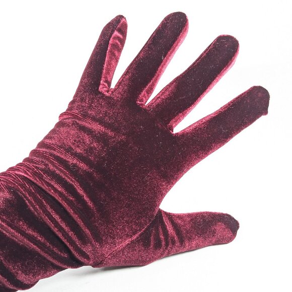 Dark Red velvet opera gloves, elbow length burgundy ladies black tie gloves - Picture 3 of 8